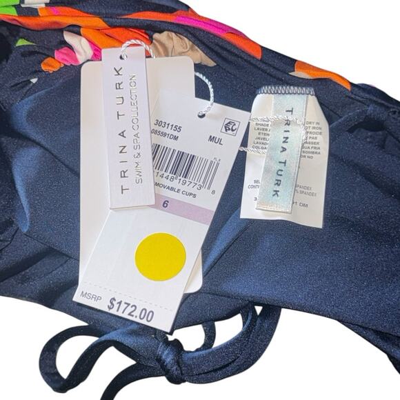 NWT! Trina Turk Poolside Swirl One Piece Gold Accents Swimsuit - Size 6 - Picture 6 of 10